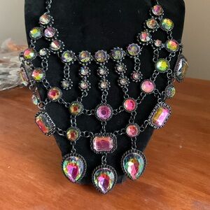 New multicolor, crystal rhinestone statement, bib necklace